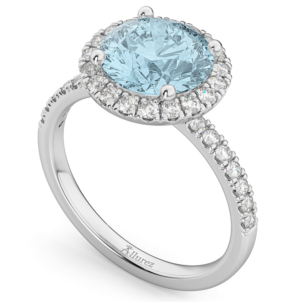 Halo Aquamarine & Diamond Engagement Ring Platinum 2.70ct