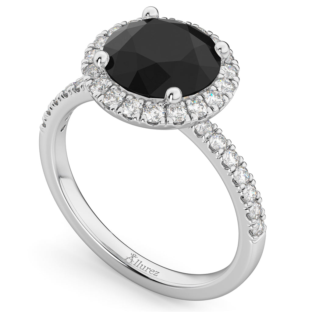 Halo White & Black Diamond Engagement Ring 14K White Gold (2.50ct)