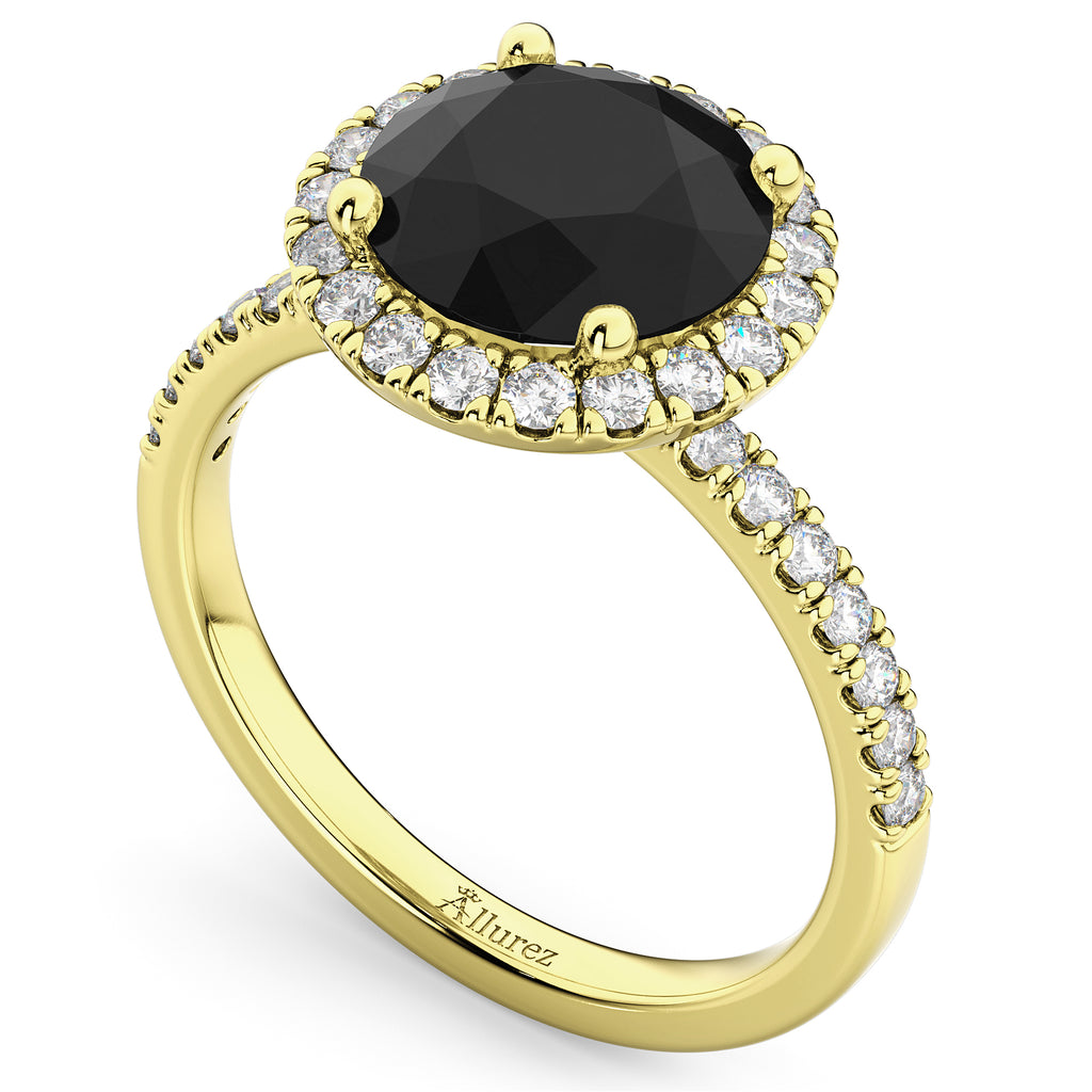 Halo White & Black Diamond Engagement Ring 14K Yellow Gold (2.50ct)