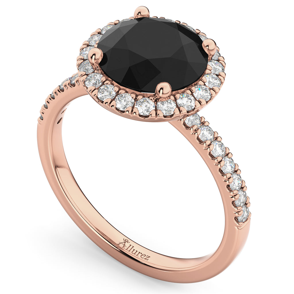 Halo White & Black Diamond Engagement Ring 18K Rose Gold (2.50ct)