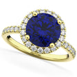 Halo Blue Sapphire & Diamond Engagement Ring 18K Yellow Gold 2.80ct
