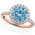 Halo Blue Topaz & Diamond Engagement Ring 14K Rose Gold 3.00ct