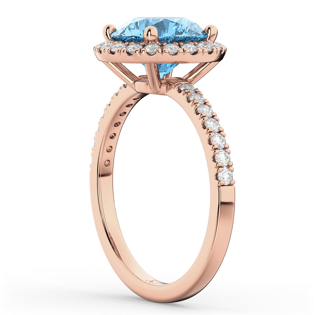 Halo Blue Topaz & Diamond Engagement Ring 18K Rose Gold 3.00ct
