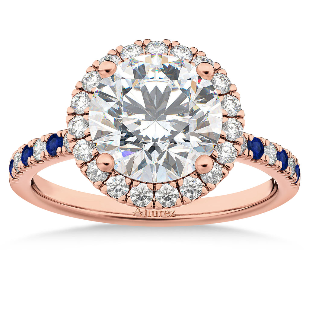 Blue Sapphire & Diamond Halo Engagement Ring Setting 14K Rose Gold (0.50ct)