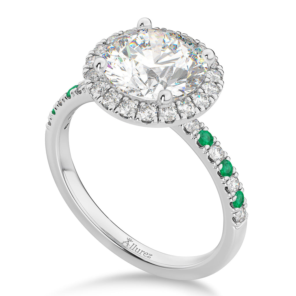 Emerald & Diamond Halo Engagement Ring Setting 14K White Gold (0.50ct)