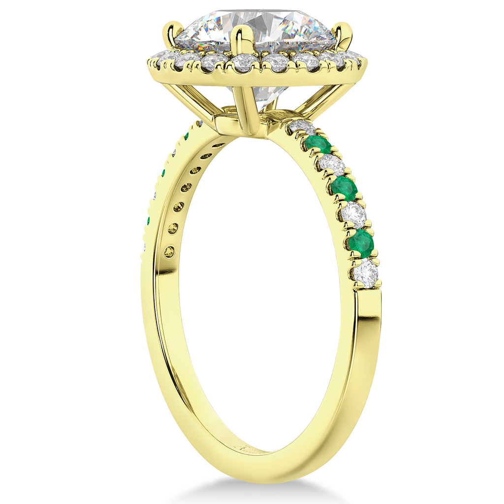 Emerald & Diamond Halo Engagement Ring Setting 14K Yellow Gold (0.50ct)