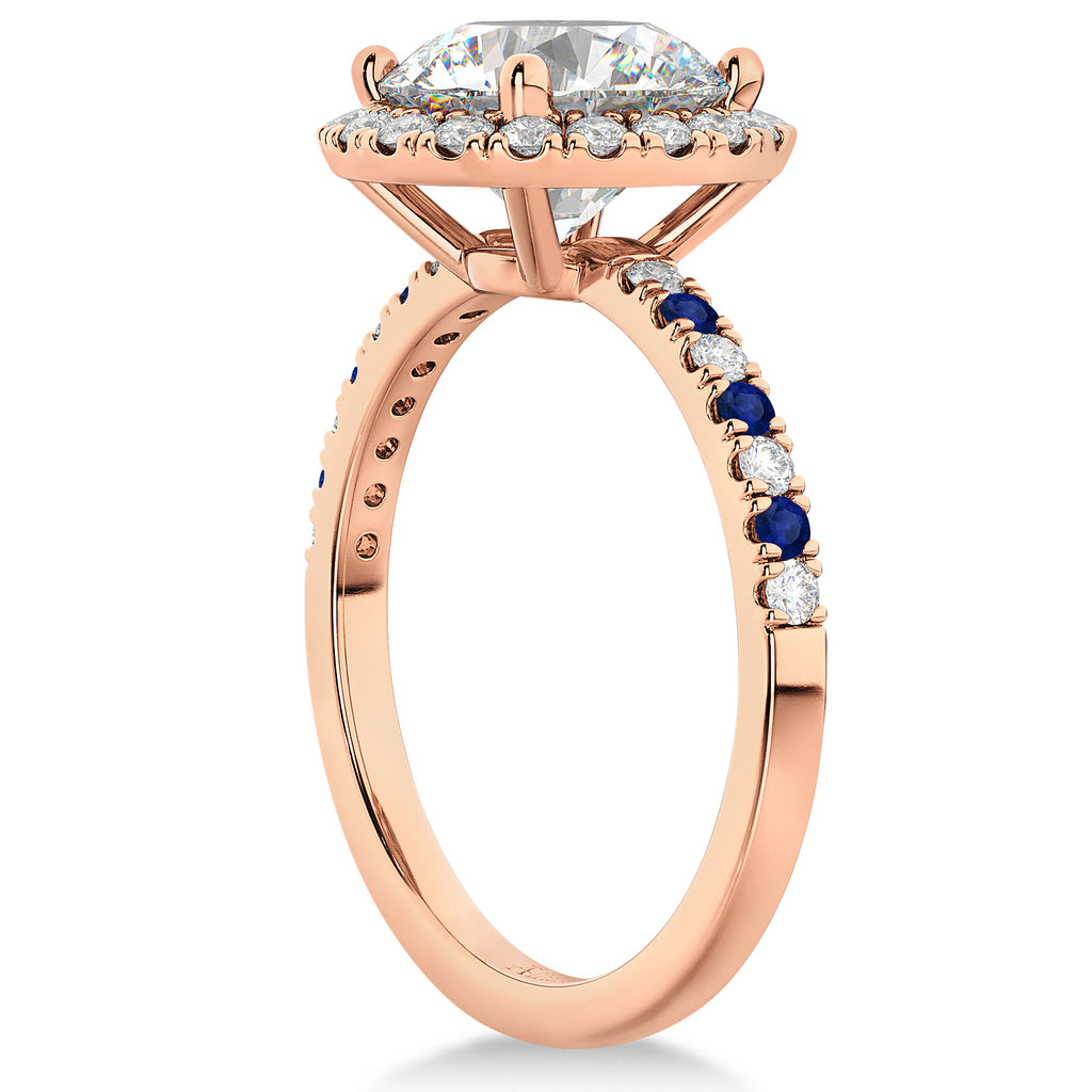 Blue Sapphire & Diamond Halo Engagement Ring Setting 18k Rose Gold (0.50ct)