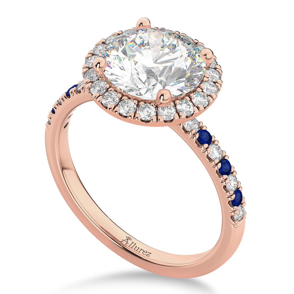 Blue Sapphire & Diamond Halo Engagement Ring Setting 18k Rose Gold (0.50ct)