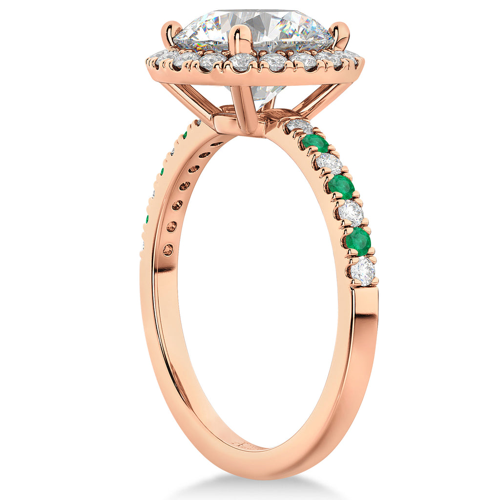Emerald & Diamond Halo Engagement Ring Setting 18k Rose Gold (0.50ct)