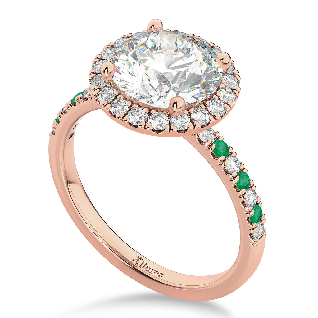 Emerald & Diamond Halo Engagement Ring Setting 18k Rose Gold (0.50ct)
