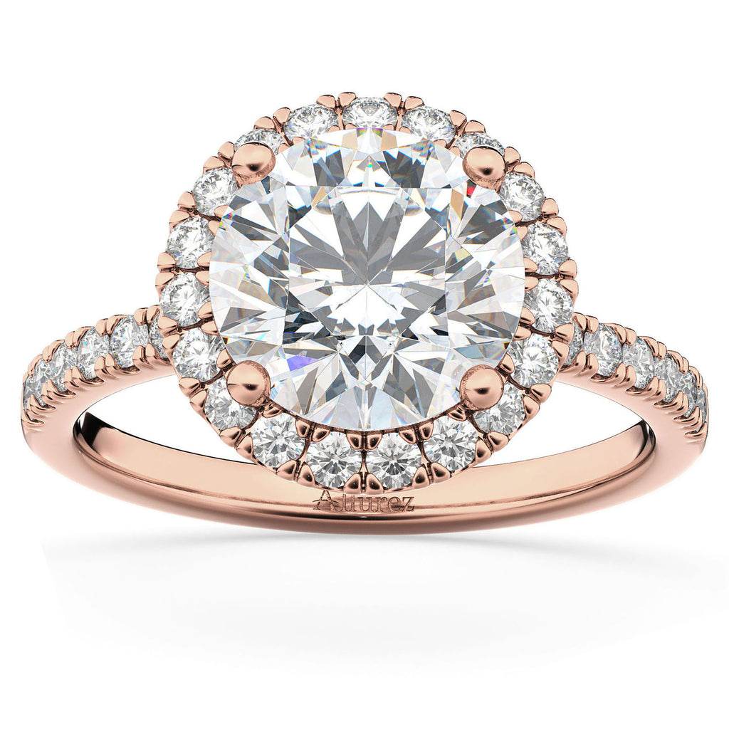 Diamond Accented Halo Engagement Ring Setting 18k Rose Gold (0.50ct)