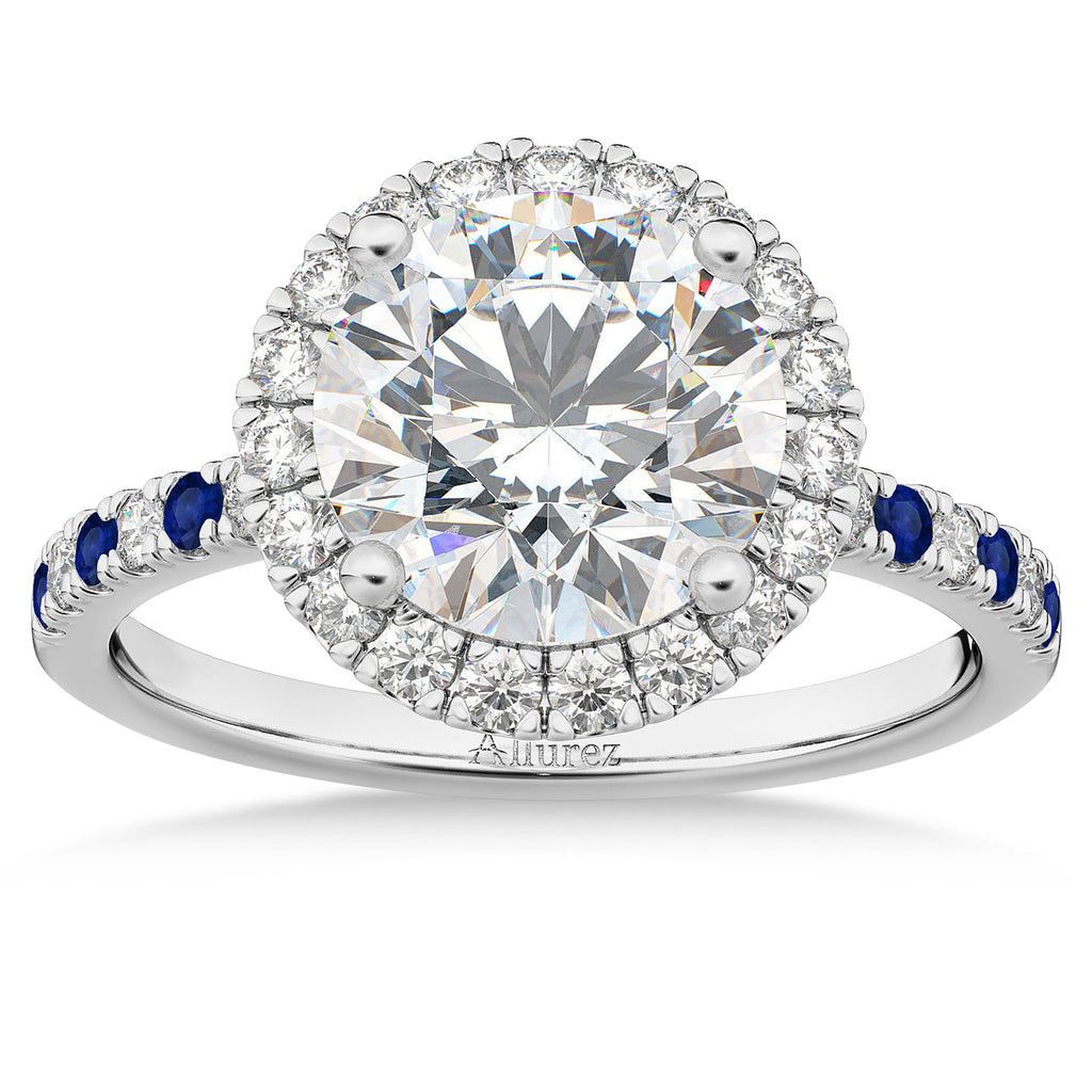 Blue Sapphire & Diamond Halo Engagement Ring Setting 18k White Gold (0.50ct)