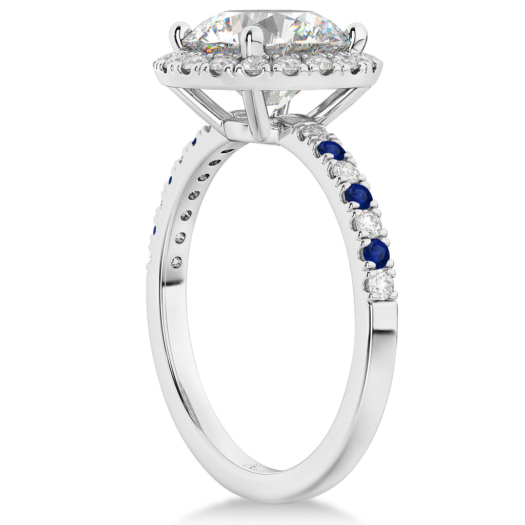 Blue Sapphire & Diamond Halo Engagement Ring Setting 18k White Gold (0.50ct)