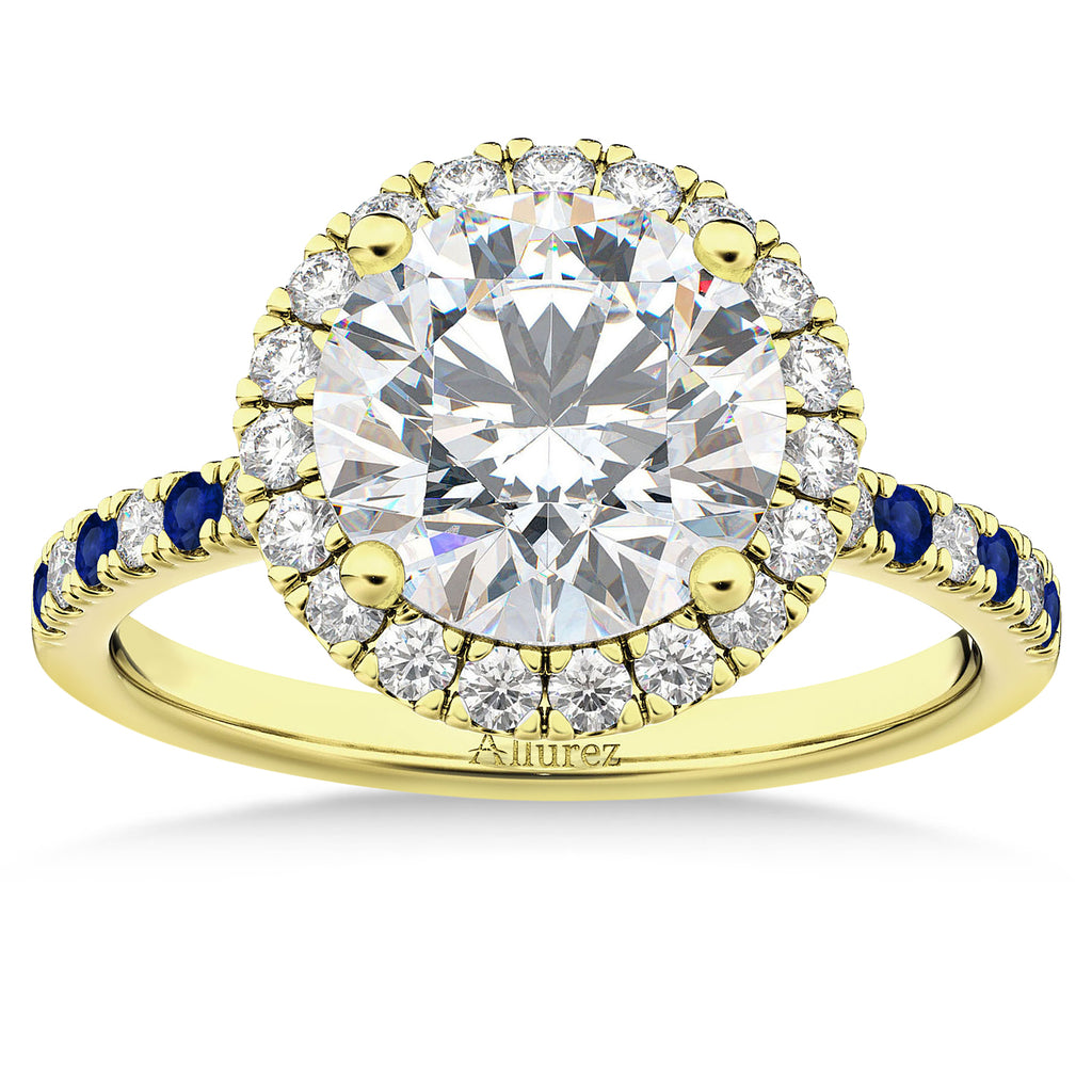 Blue Sapphire & Diamond Halo Engagement Ring Setting 18k Yellow Gold (0.50ct)