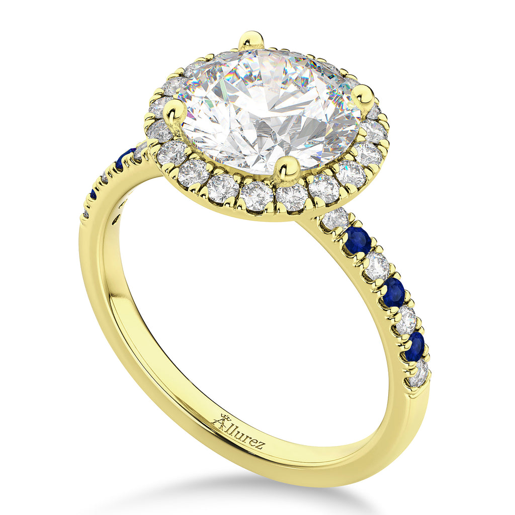 Blue Sapphire & Diamond Halo Engagement Ring Setting 18k Yellow Gold (0.50ct)