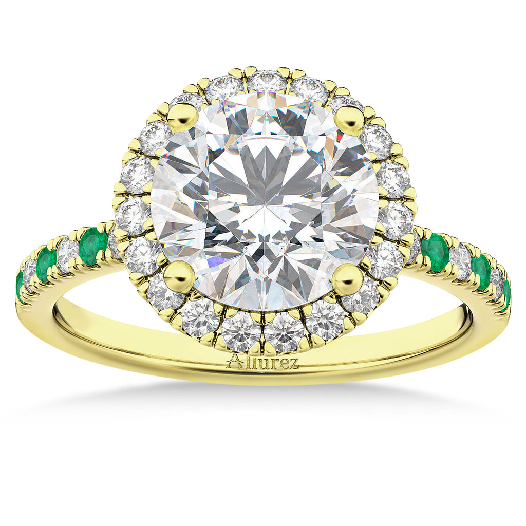 Emerald & Diamond Halo Engagement Ring Setting 18k Yellow Gold (0.50ct)