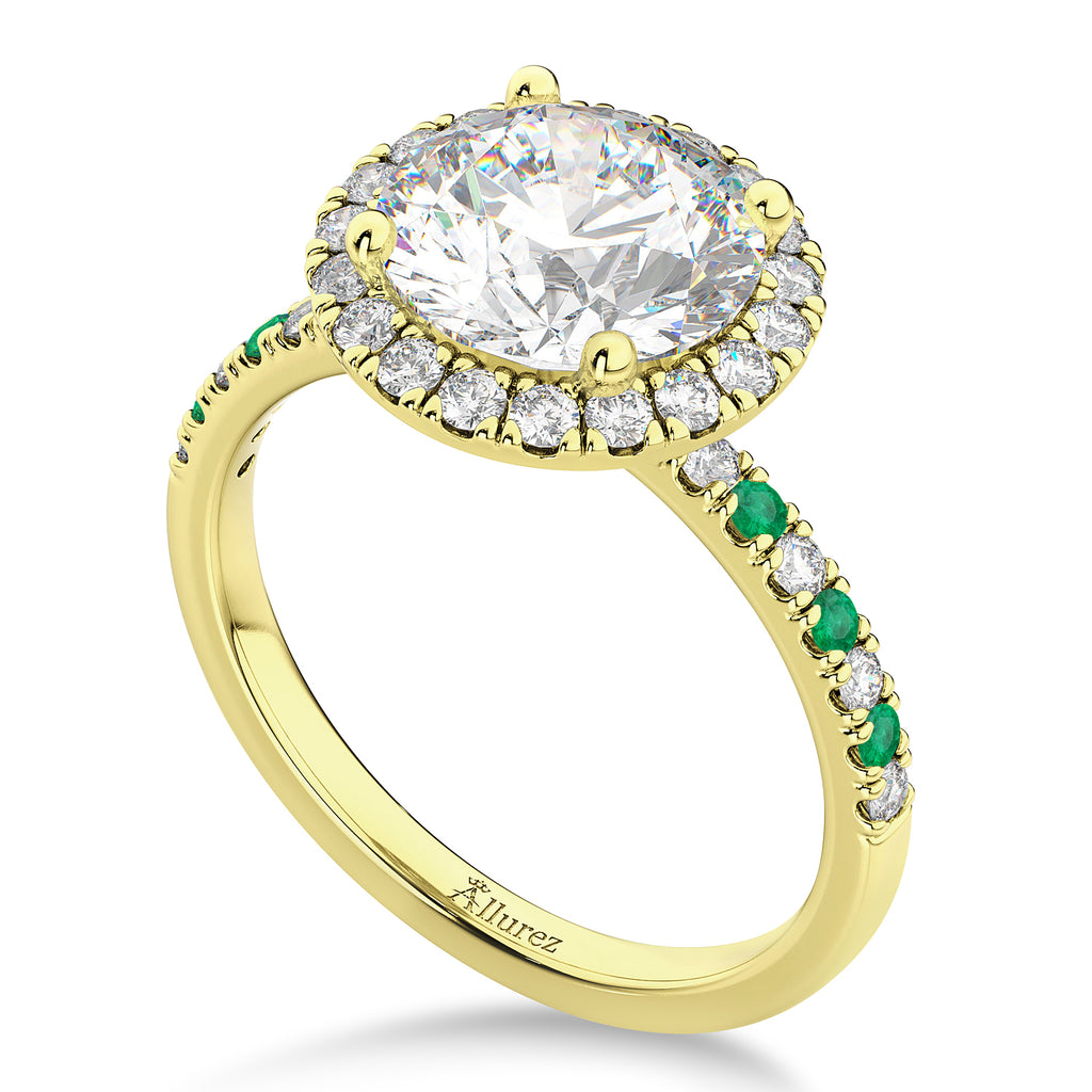 Emerald & Diamond Halo Engagement Ring Setting 18k Yellow Gold (0.50ct)