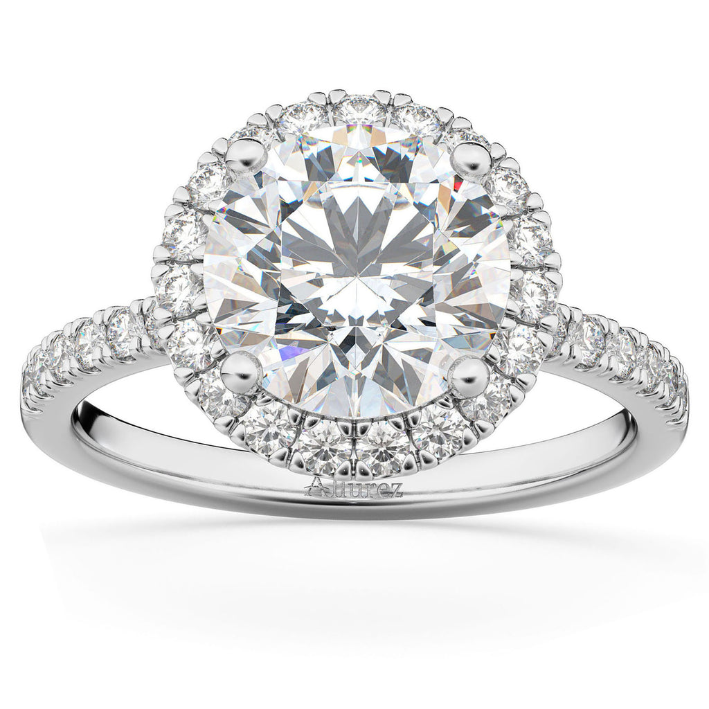 Lab Diamond Accented Halo Engagement Ring Setting 14K White Gold (0.50ct)