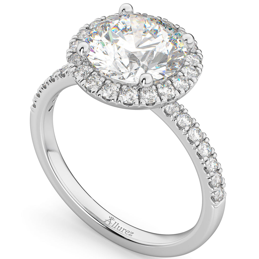 Lab Diamond Accented Halo Engagement Ring Setting 14K White Gold (0.50ct)