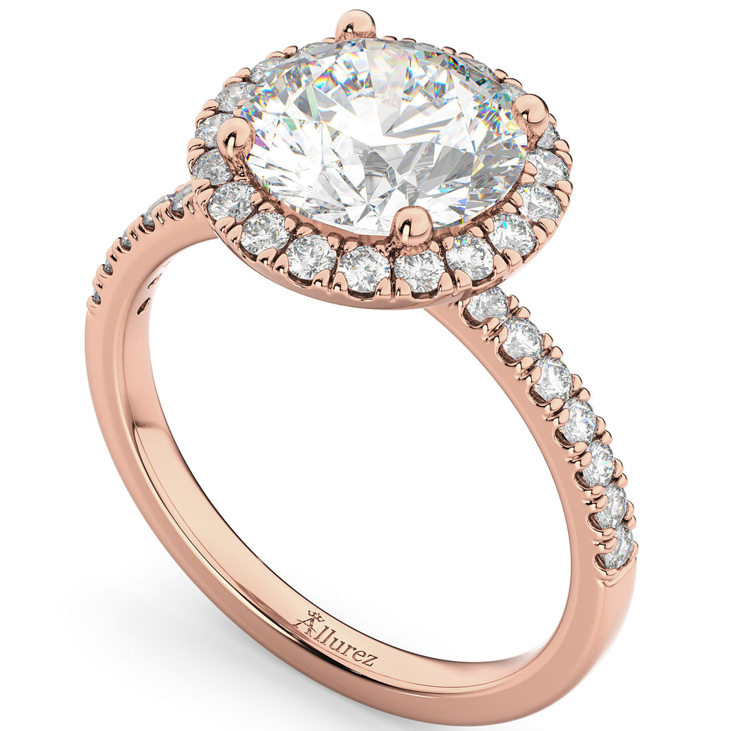 Lab Grown Diamond Accented Halo Engagement Ring Setting 18k Rose Gold (0.50ct)