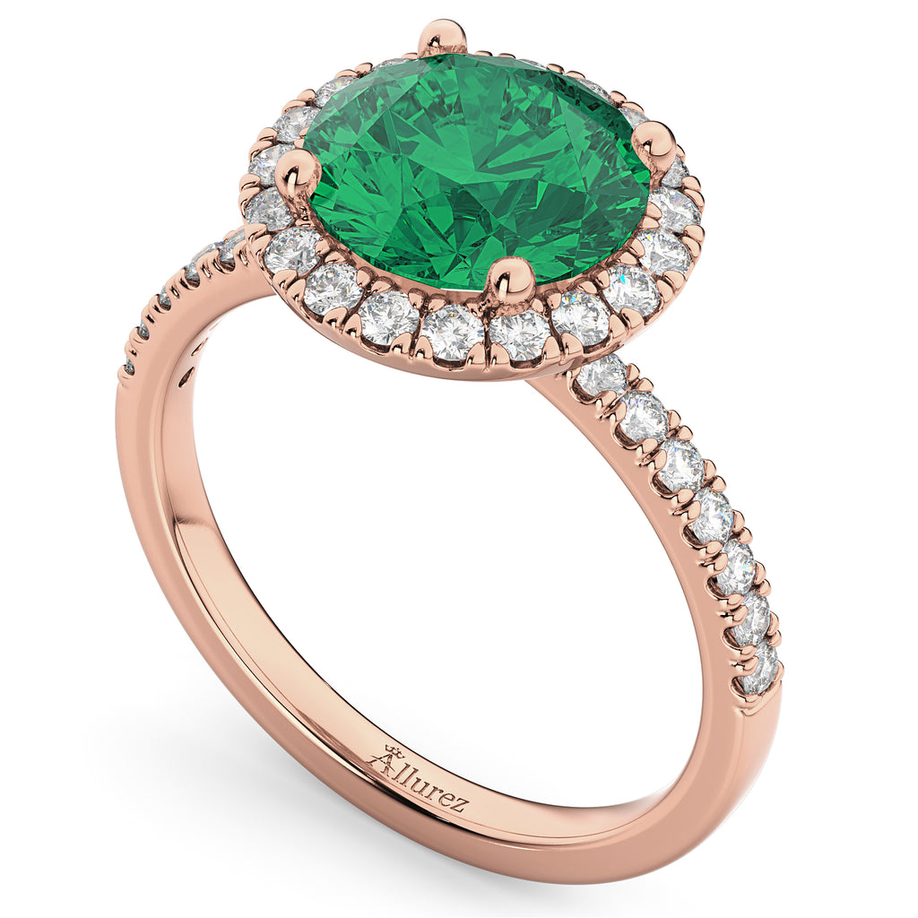 Halo Emerald & Diamond Engagement Ring 14K Rose Gold 2.80ct