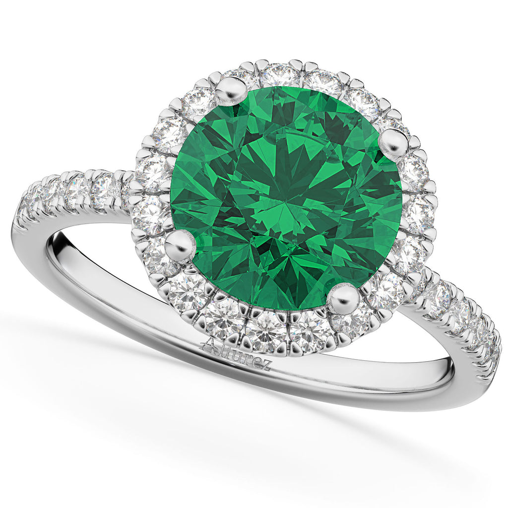 Halo Emerald & Diamond Engagement Ring 14K White Gold 2.80ct