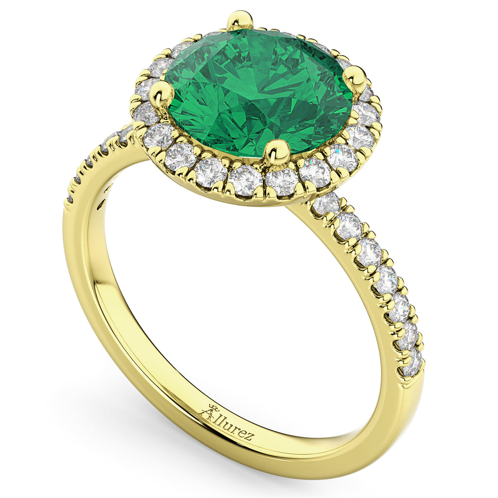 Halo Emerald & Diamond Engagement Ring 14K Yellow Gold 2.80ct