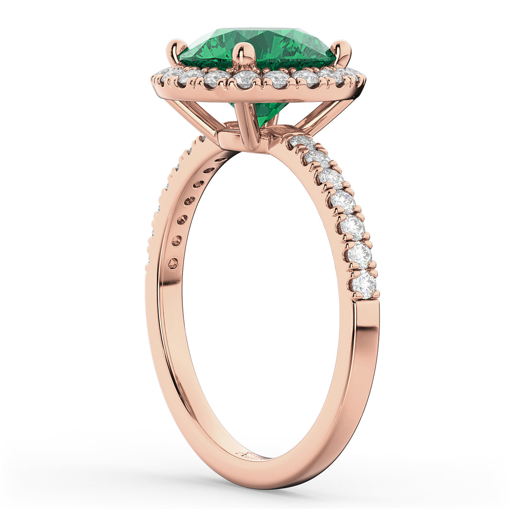 Halo Emerald & Diamond Engagement Ring 18K Rose Gold 2.80ct