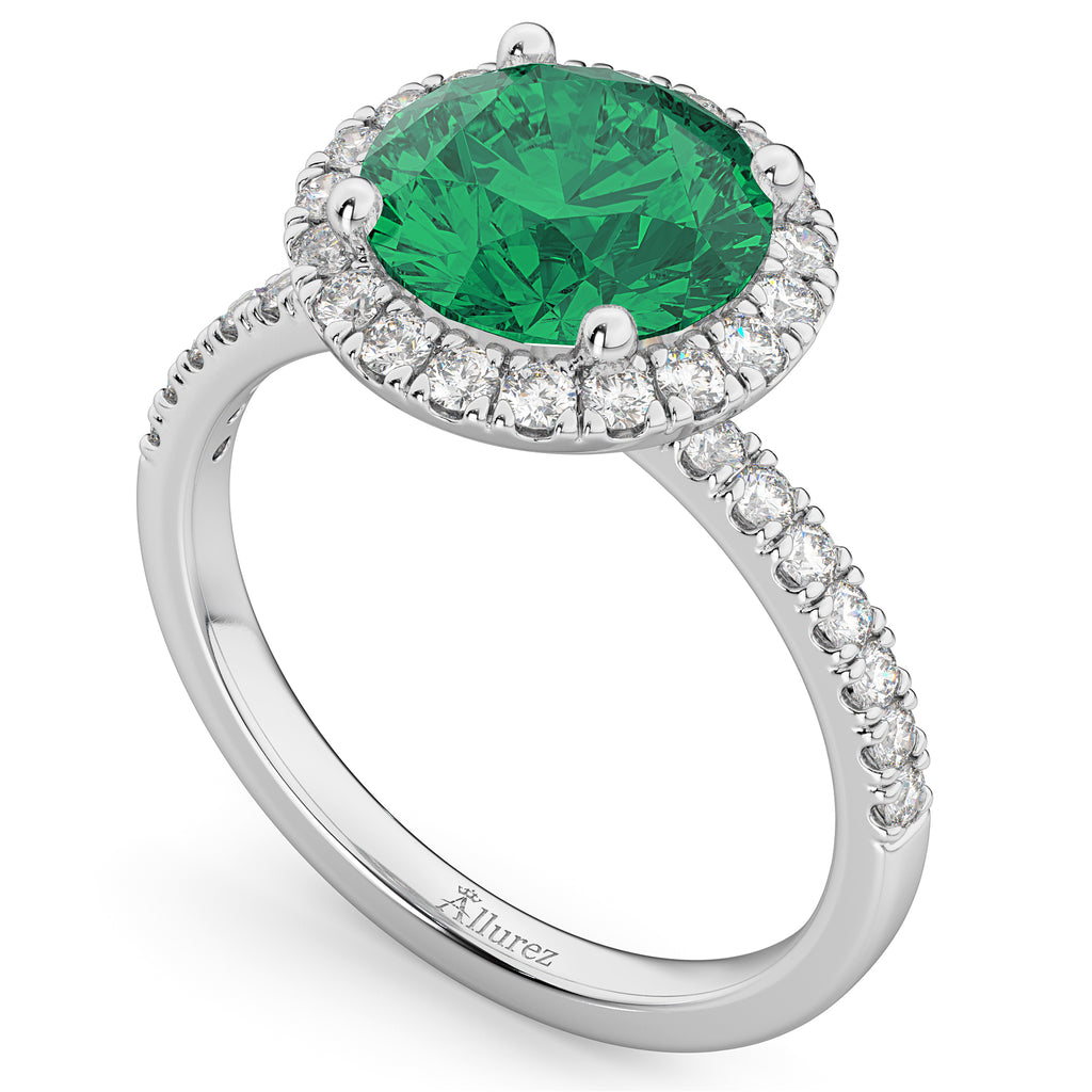 Halo Emerald & Diamond Engagement Ring Platinum 2.80ct
