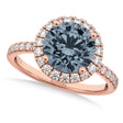 Halo Gray Spinel & Diamond Engagement Ring 14K Rose Gold 1.90ct