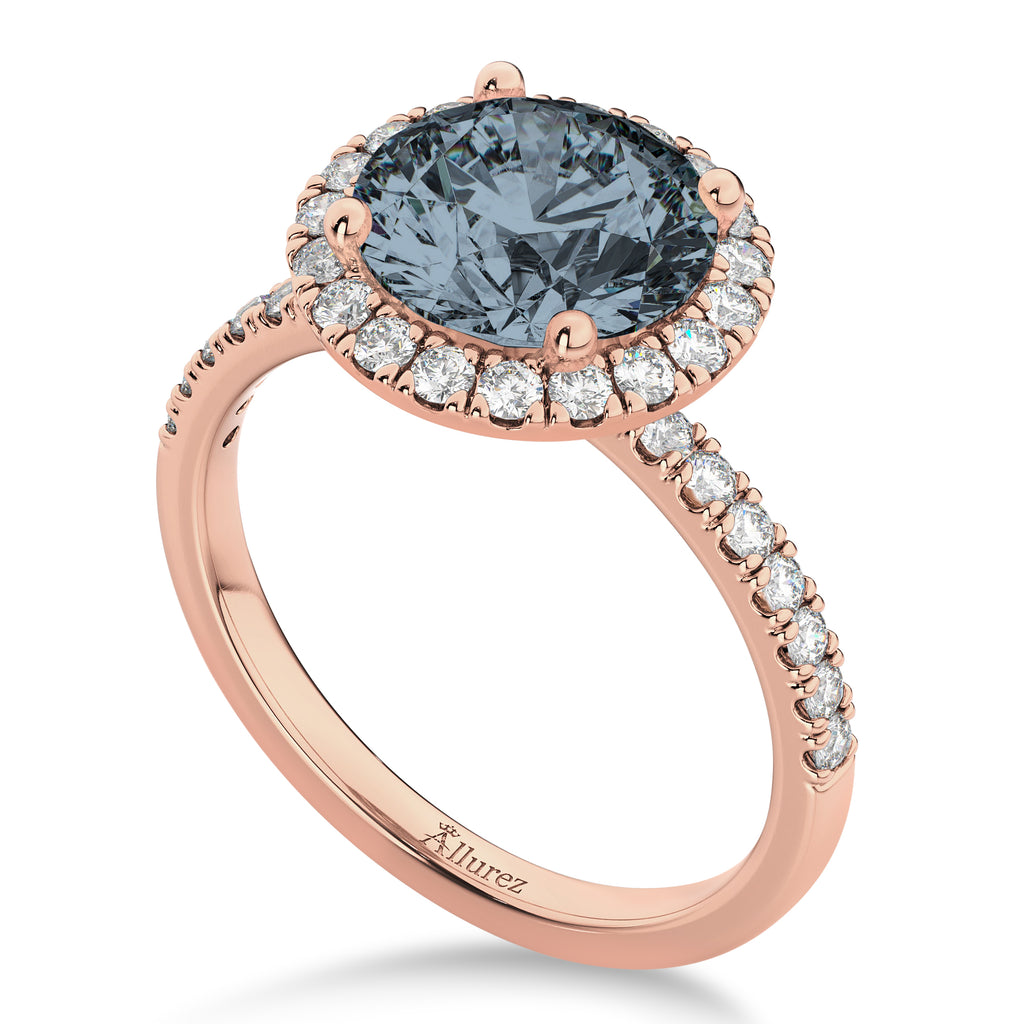 Halo Gray Spinel & Diamond Engagement Ring 14K Rose Gold 1.90ct
