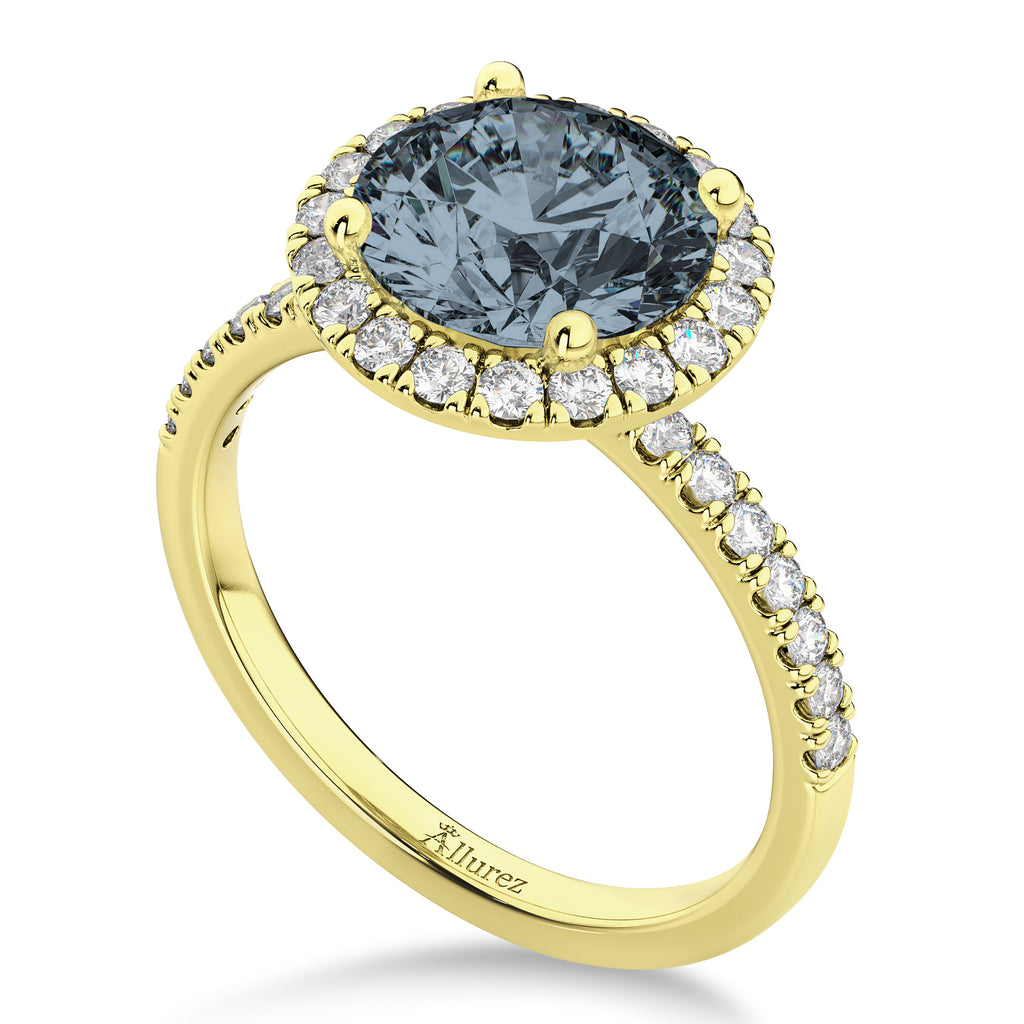 Halo Gray Spinel & Diamond Engagement Ring 14K Yellow Gold 1.90ct
