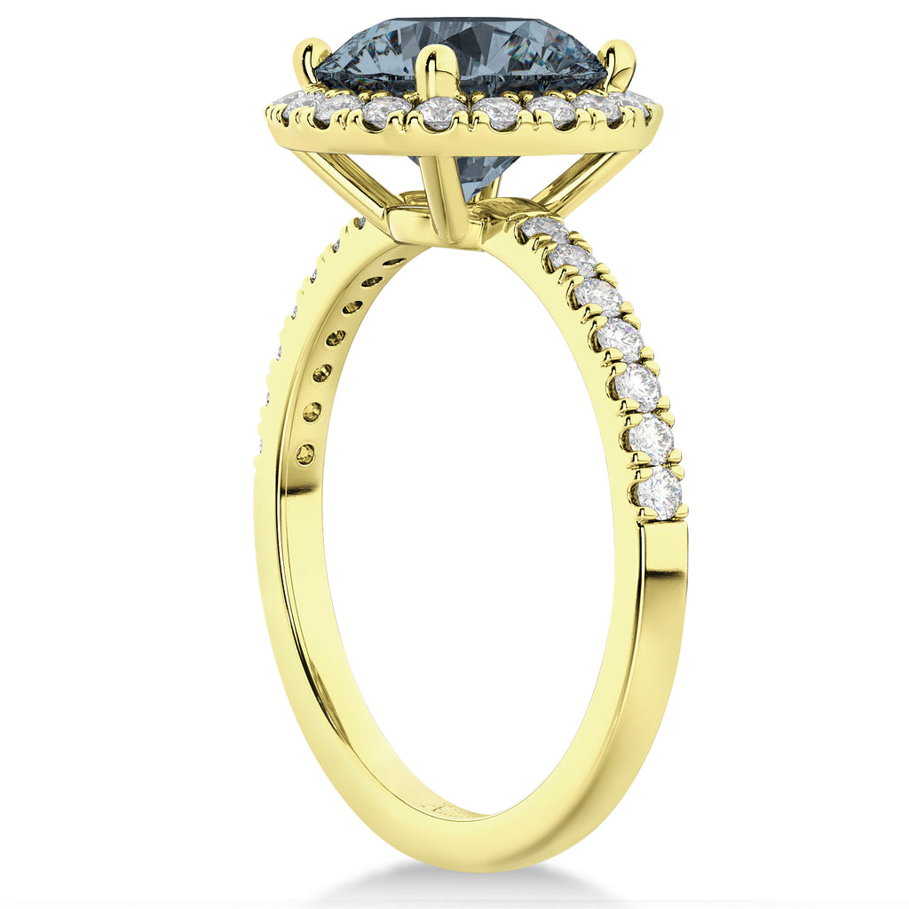 Halo Gray Spinel & Diamond Engagement Ring 18K Yellow Gold 1.90ct
