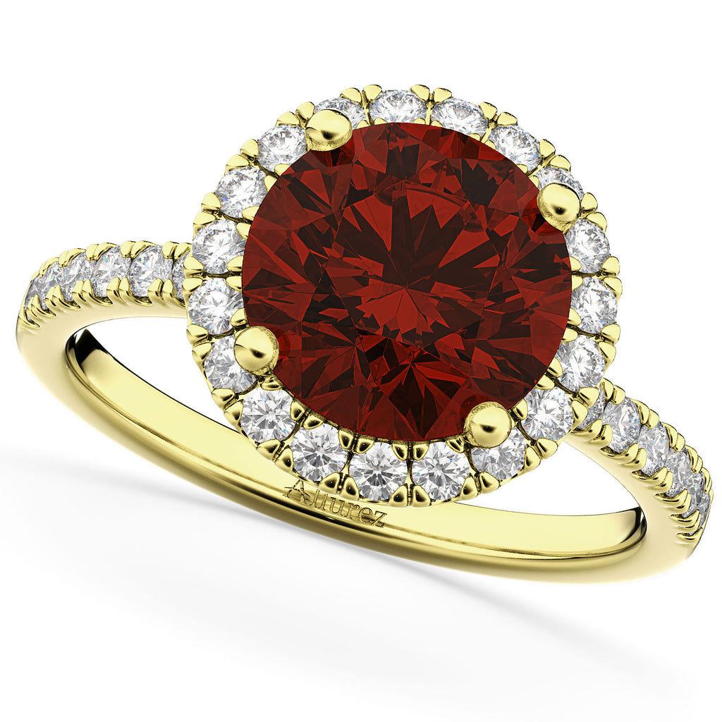 Halo Garnet & Diamond Engagement Ring 14K Yellow Gold 3.00ct
