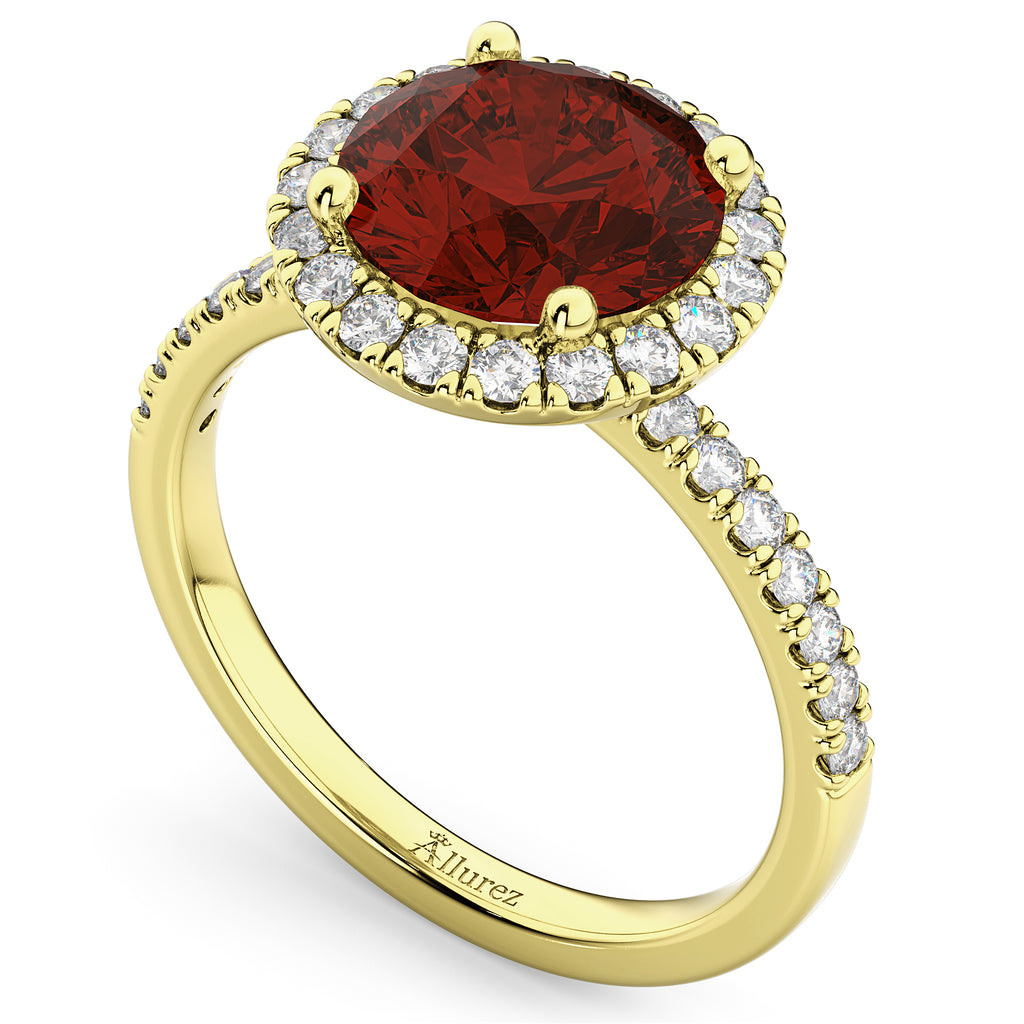 Halo Garnet & Diamond Engagement Ring 14K Yellow Gold 3.00ct