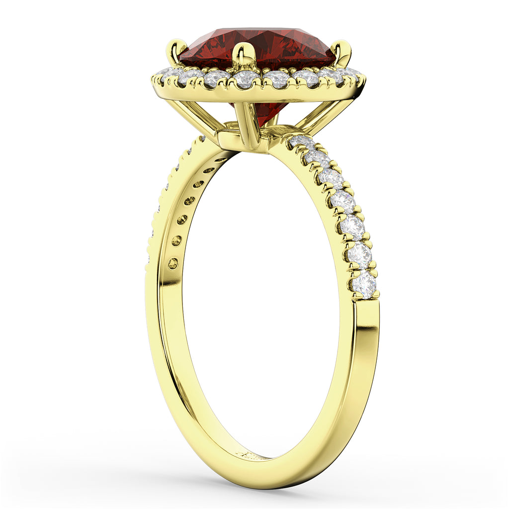 Halo Garnet & Diamond Engagement Ring 18K Yellow Gold 3.00ct
