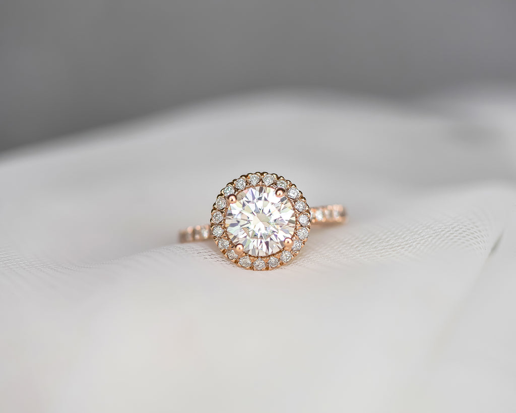 Round Halo Lab Diamond Engagement Ring 14K Rose Gold (2.50ct)