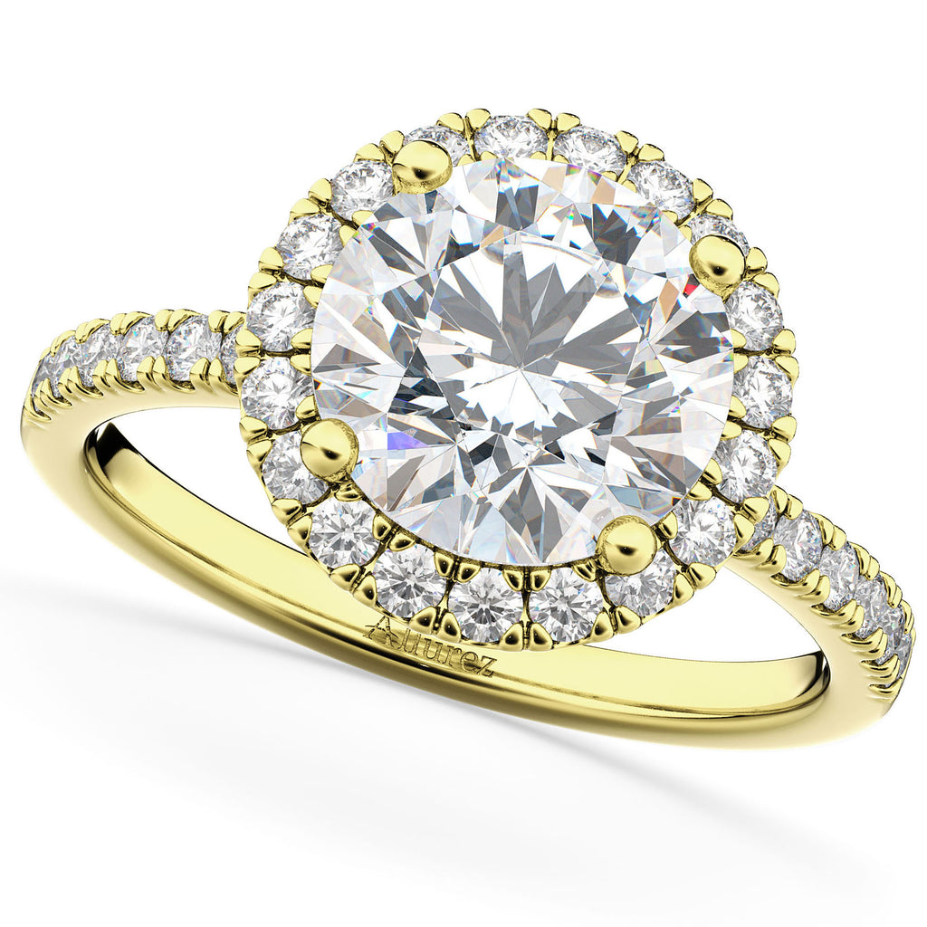 Round Halo Lab Diamond Engagement Ring 14K Yellow Gold (2.50ct)