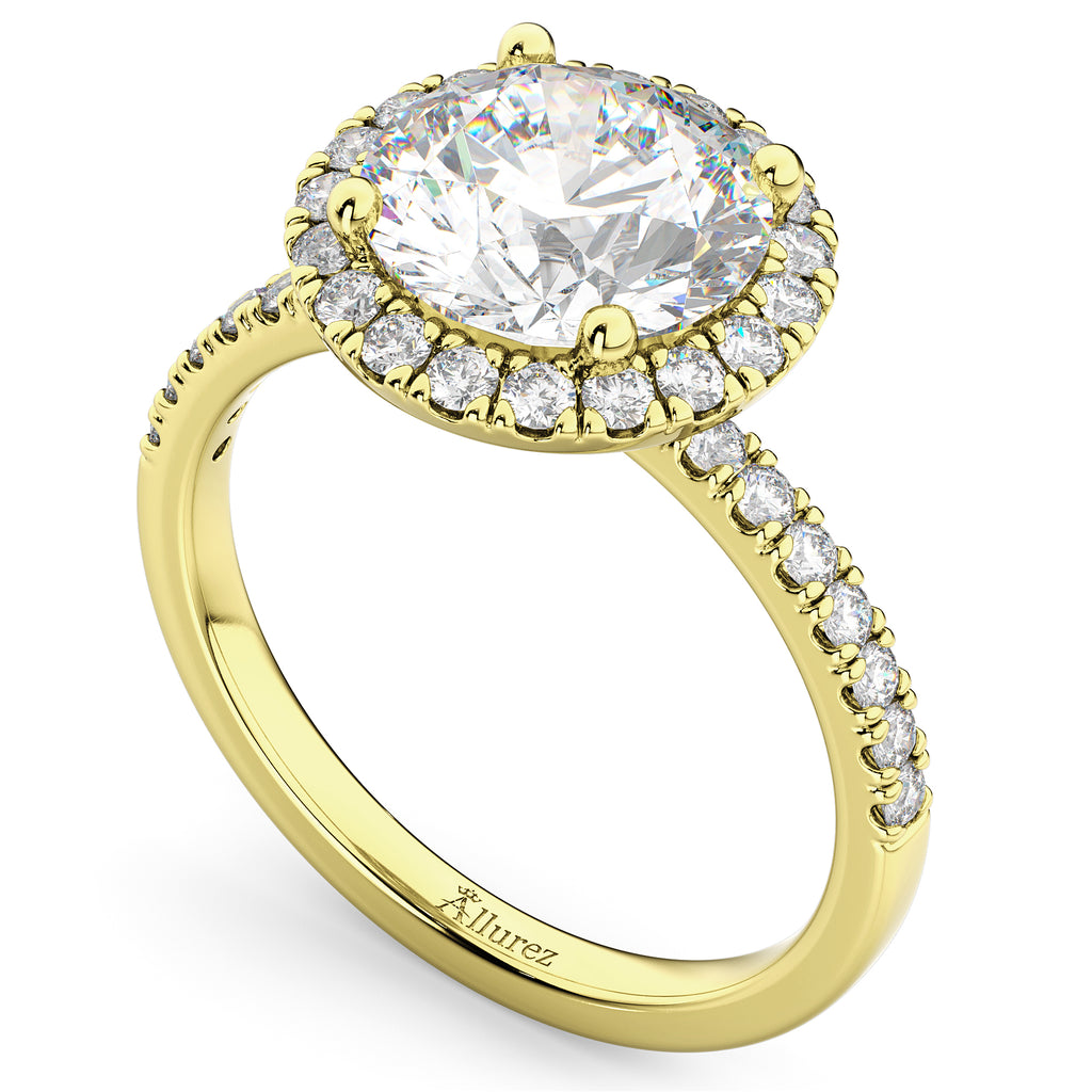 Round Halo Lab Diamond Engagement Ring 14K Yellow Gold (2.50ct)