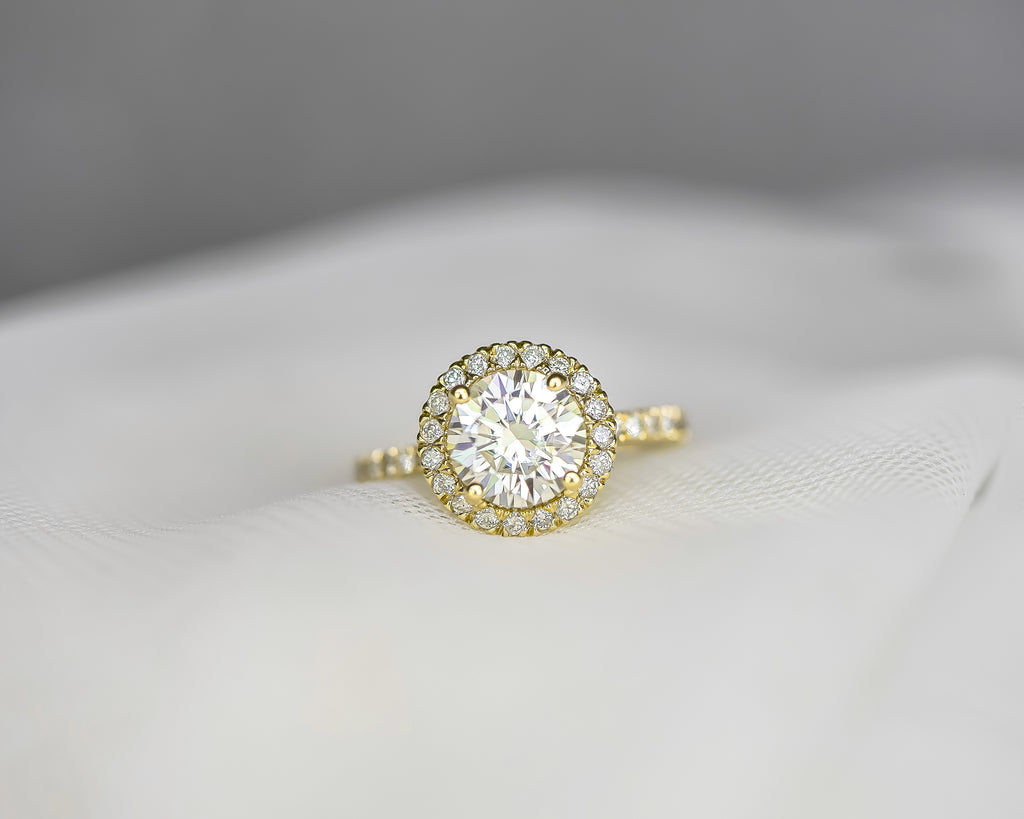 Round Halo Lab Diamond Engagement Ring 14K Yellow Gold (2.50ct)