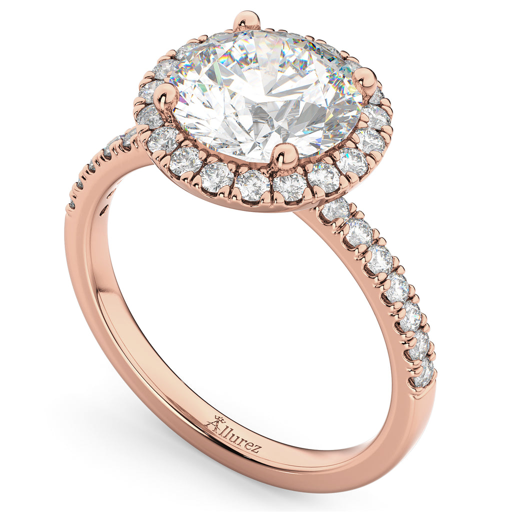 Round Halo Lab Grown Diamond Engagement Ring 18K Rose Gold (2.50ct)