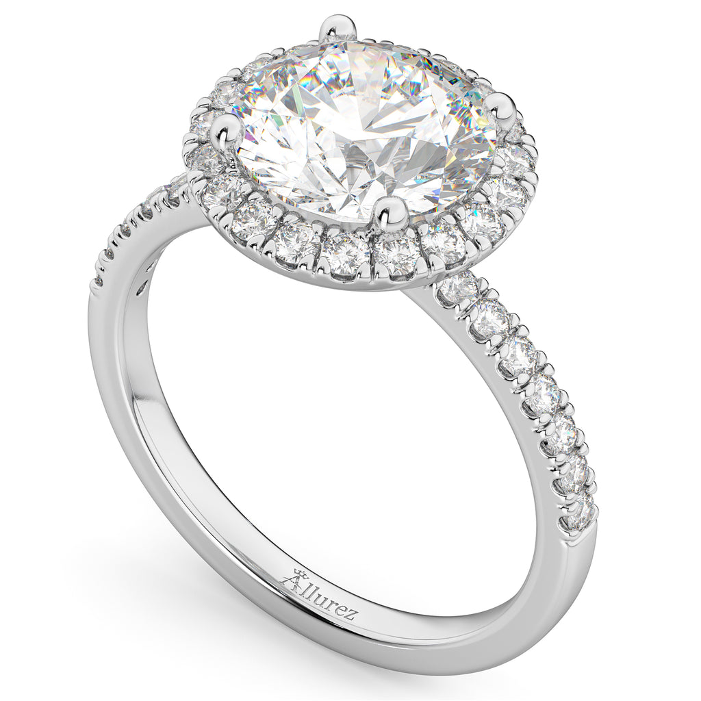 Round Halo Lab Grown Diamond Engagement Ring Platinum (2.50ct)