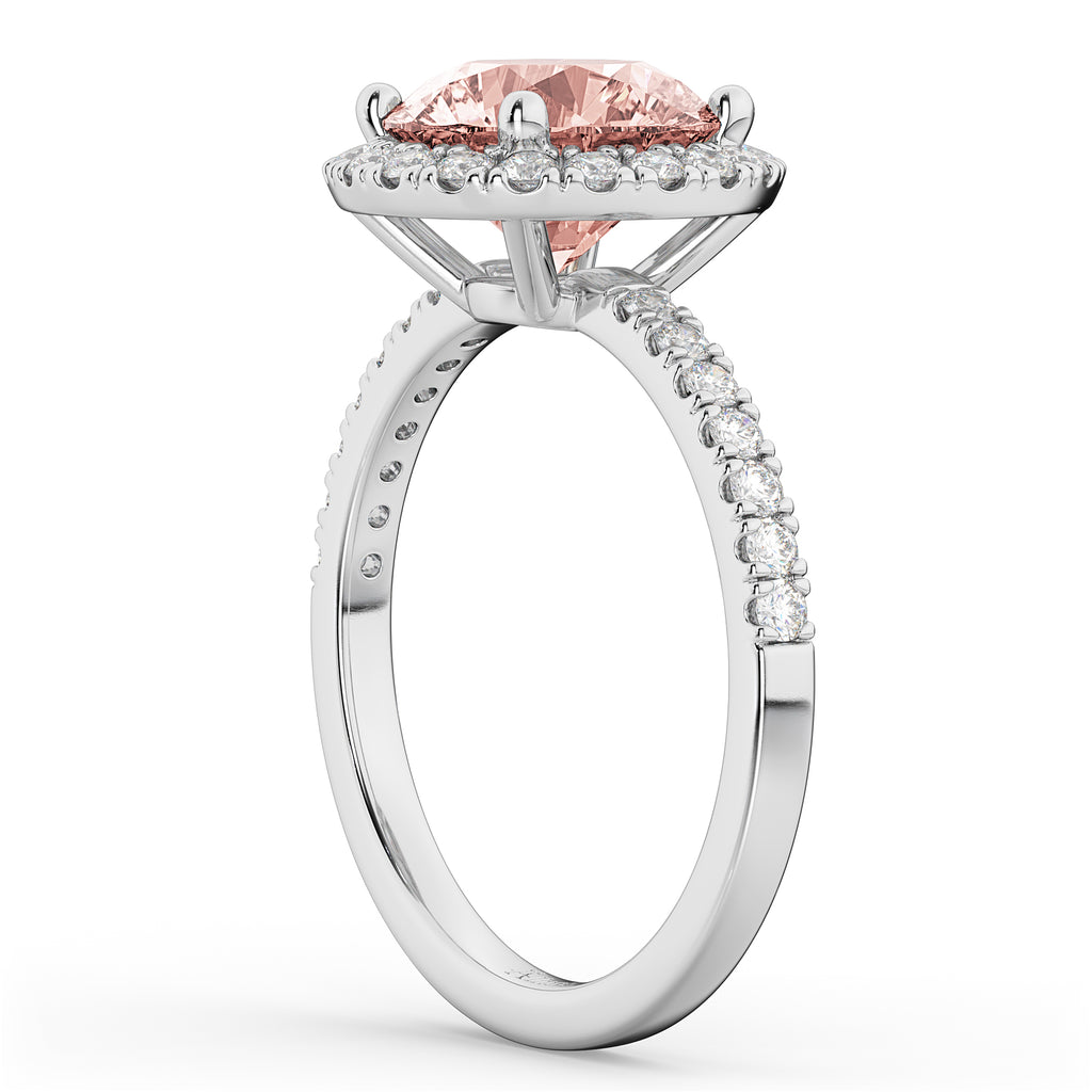 Halo Morganite & Diamond Engagement Ring 14K White Gold 2.25ct