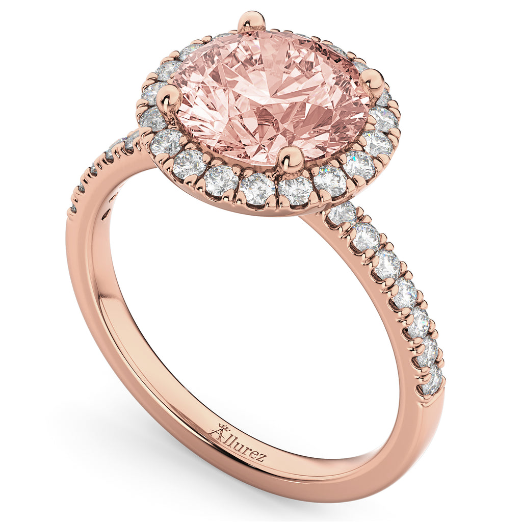 Halo Morganite & Diamond Engagement Ring 18K Rose Gold 2.25ct