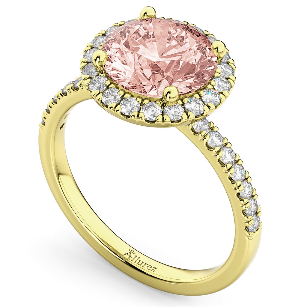 Halo Morganite & Diamond Engagement Ring 18K Yellow Gold 2.25ct