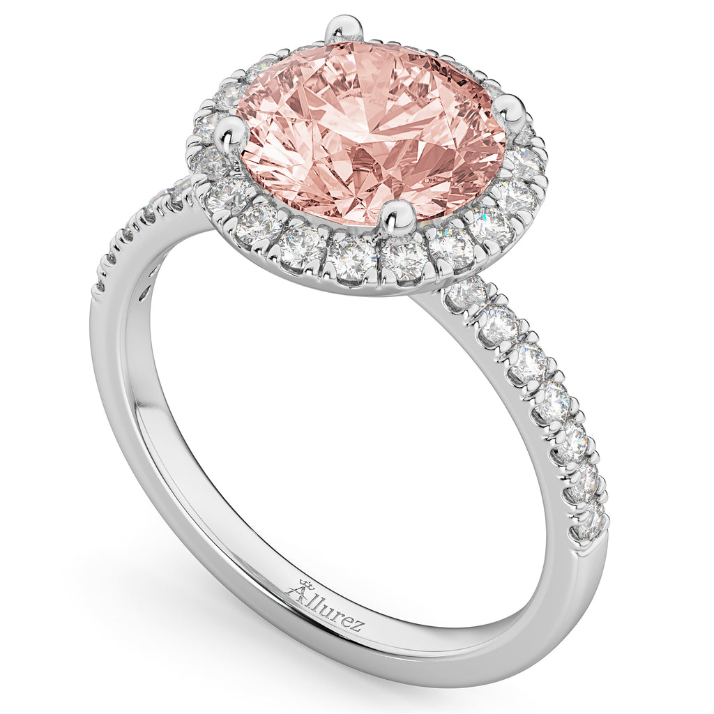 Halo Morganite & Diamond Engagement Ring Platinum 2.25ct