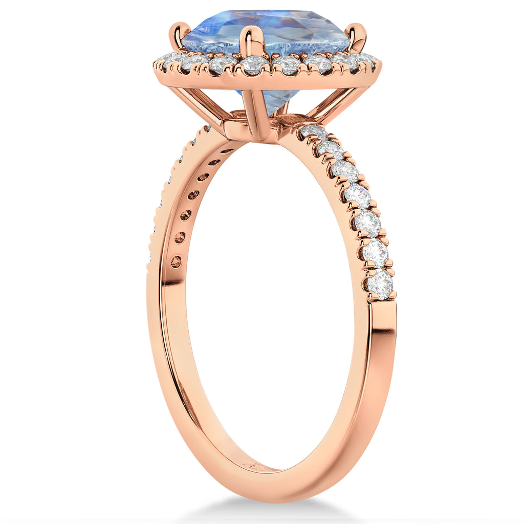 Halo Moonstone & Diamond Engagement Ring 14K Rose Gold 2.90ct