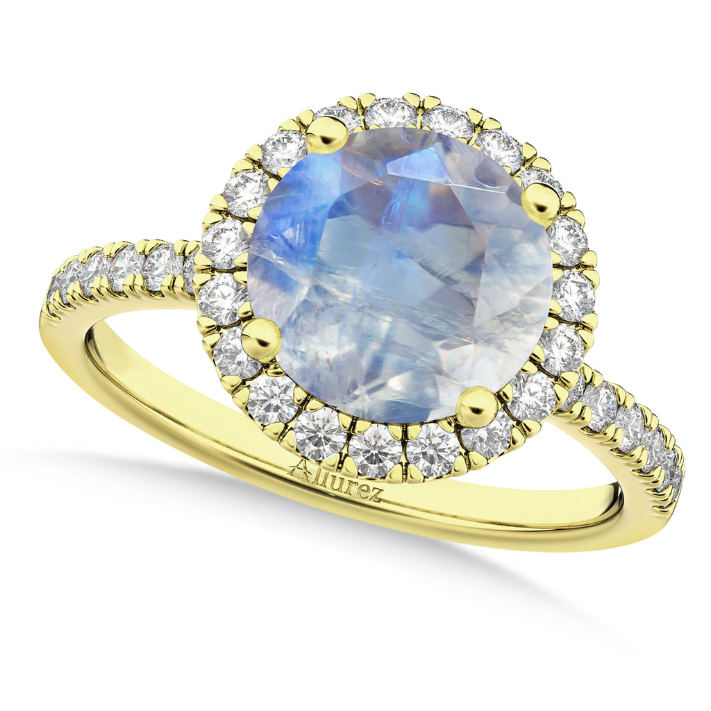 Halo Moonstone & Diamond Engagement Ring 14K Yellow Gold 2.90ct