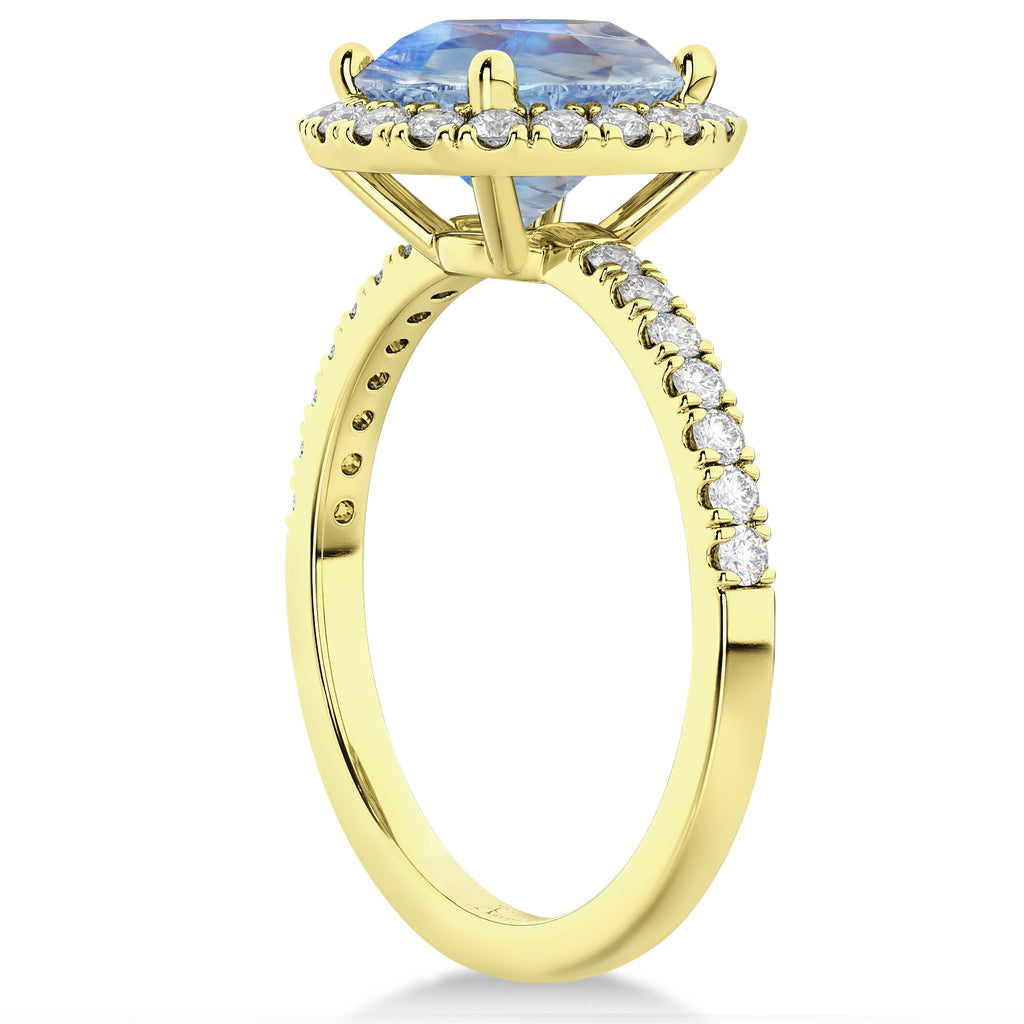Halo Moonstone & Diamond Engagement Ring 14K Yellow Gold 2.90ct