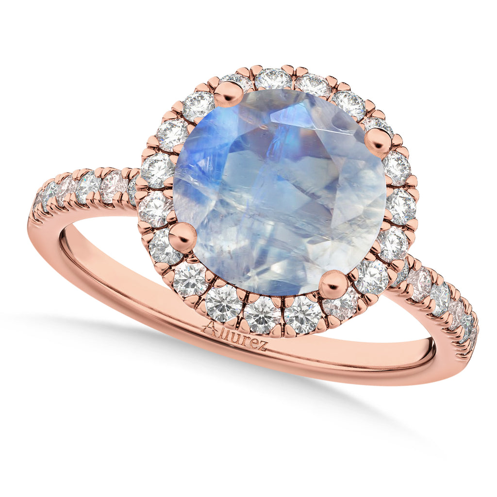 Halo Moonstone & Diamond Engagement Ring 18K Rose Gold 2.90ct